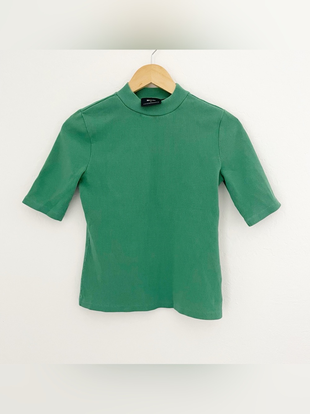 Mauve green ribbed mock neck top size xs
